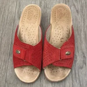 Fly Flot Rune Fly Flot | Shoes | Fly Flot Red Leather Textured Mules With Leather ...
